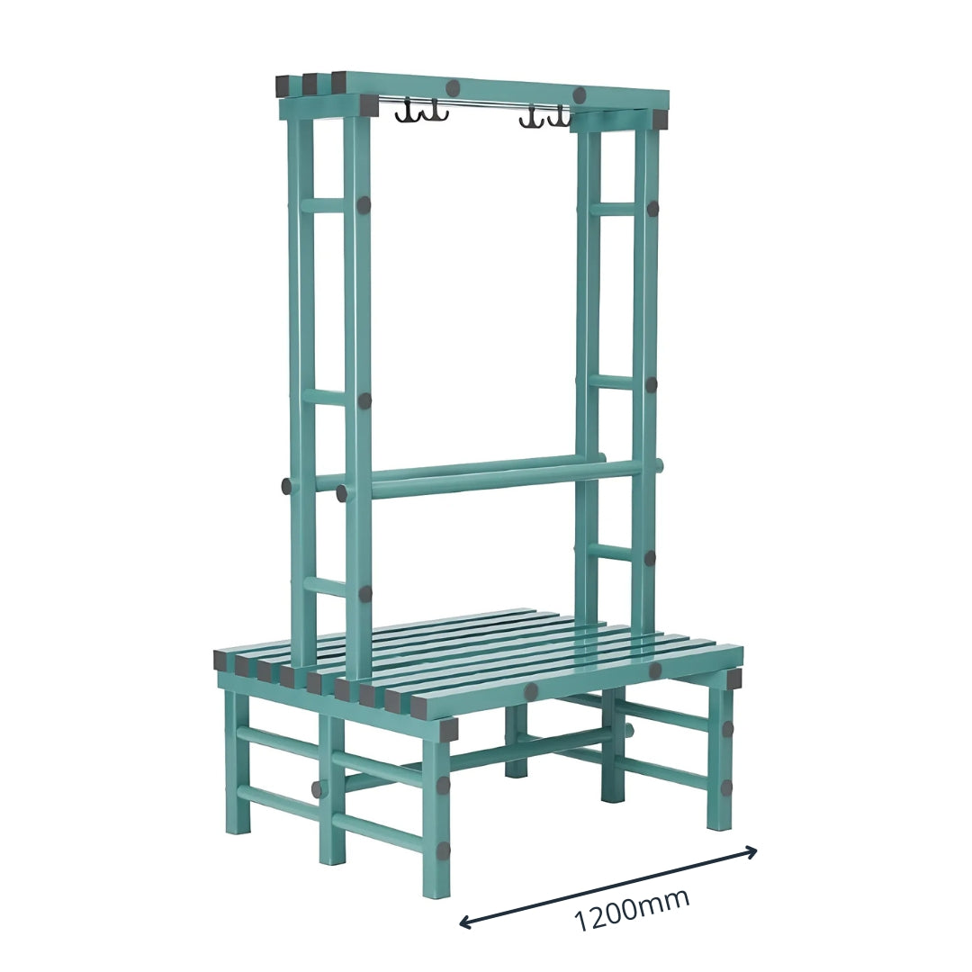 Double-Sided Plastic Changing Room Bench with Hooks - 1200mm