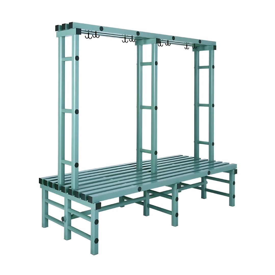 Double-Sided Plastic Changing Room Bench with Hooks - 1500mm