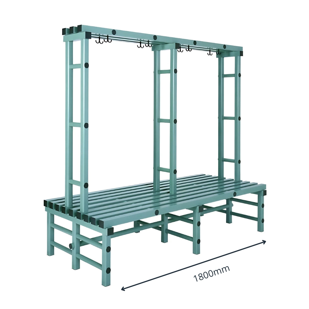 Double-Sided Plastic Changing Room Bench with Hooks - 1800mm