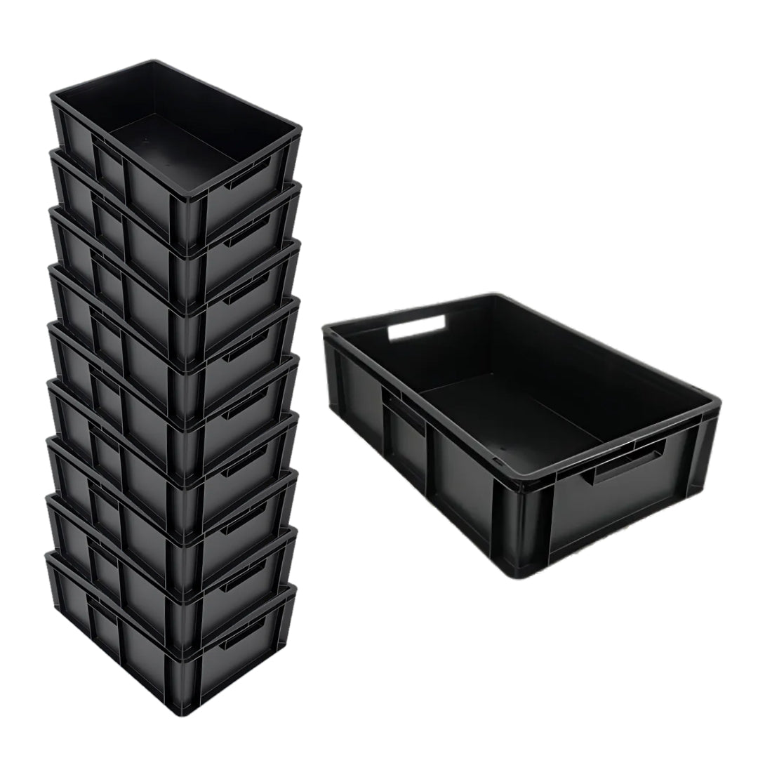 Euro Stacking Recycled Plastic Containers - Solid - 600x400x180mm (10 Pack)