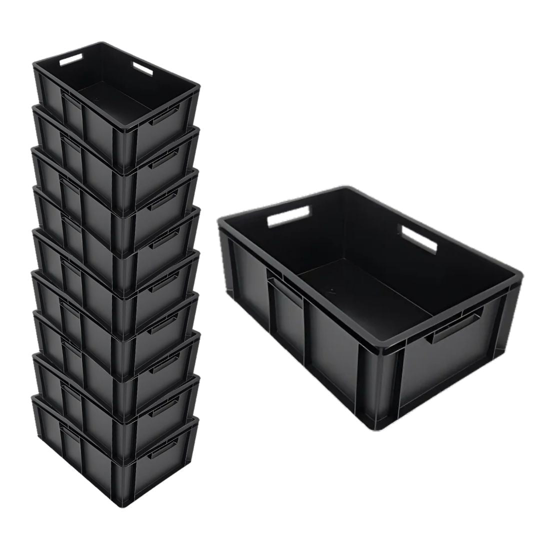 Euro Stacking Recycled Plastic Containers - Solid - 600x400x220mm (10 Pack)