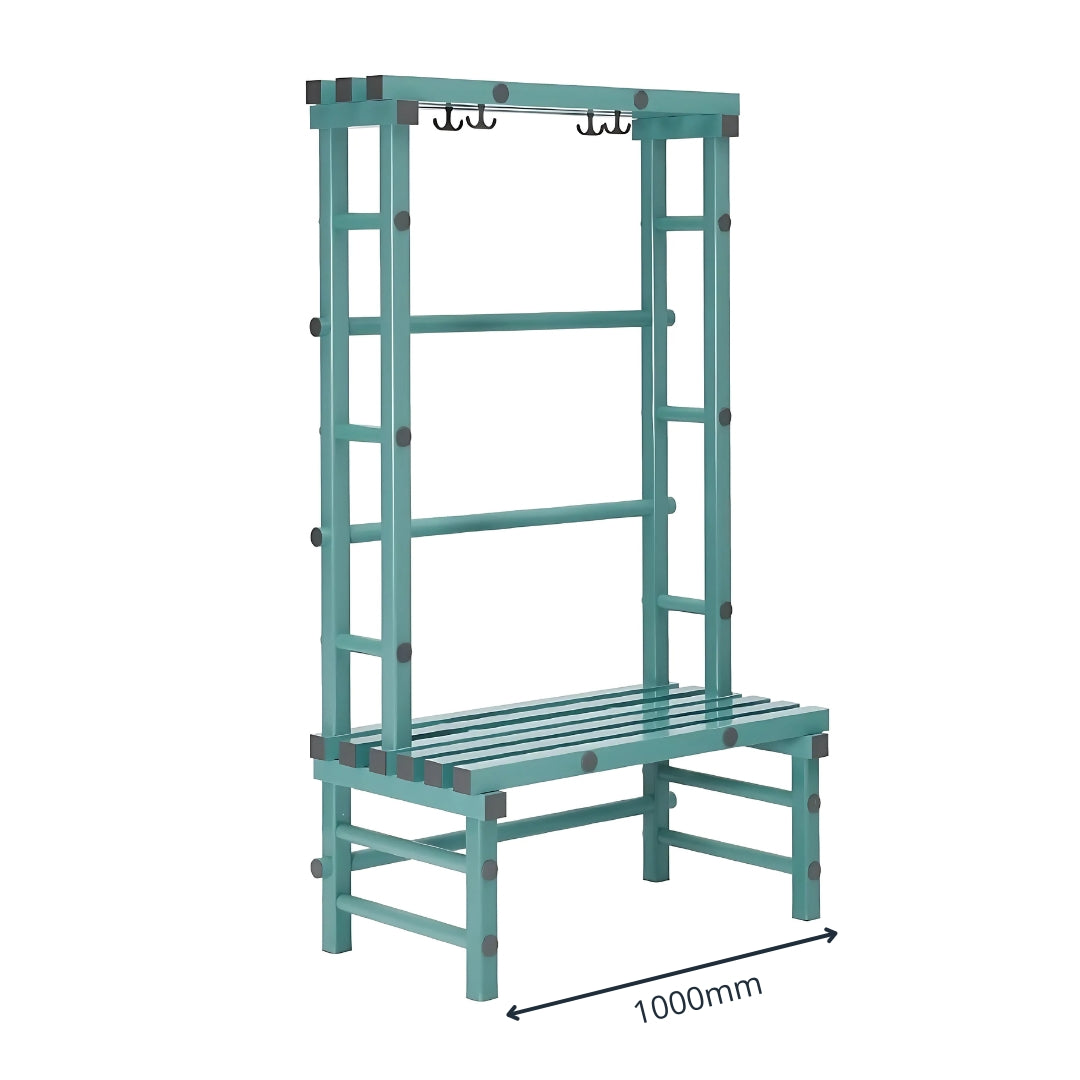 Single-Sided Plastic Changing Room Bench with Hooks - 1000mm