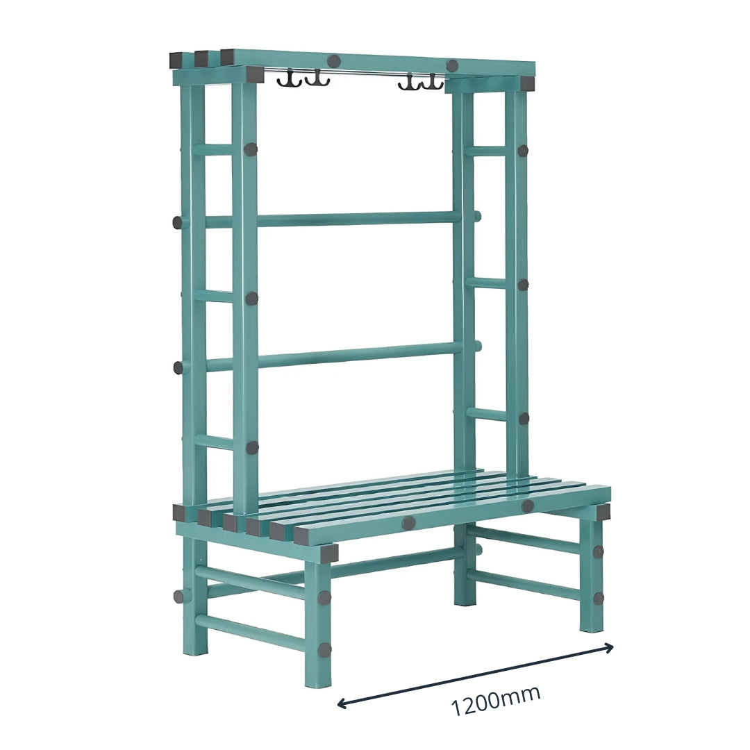 Single-Sided Plastic Changing Room Bench with Hooks - 1200mm