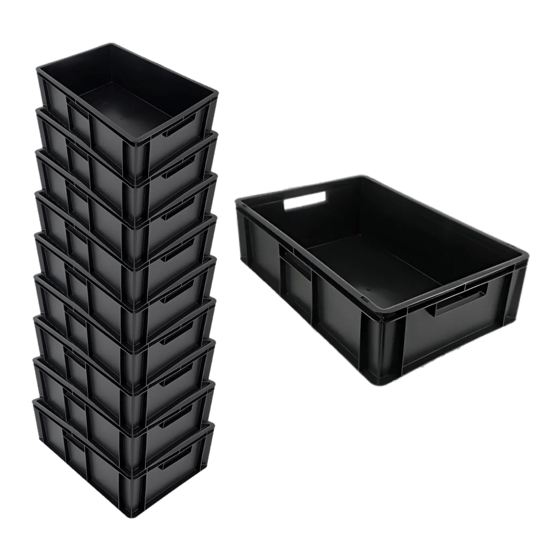 Euro Stacking Recycled Plastic Containers - Solid - 600x400x200mm (10 Pack)